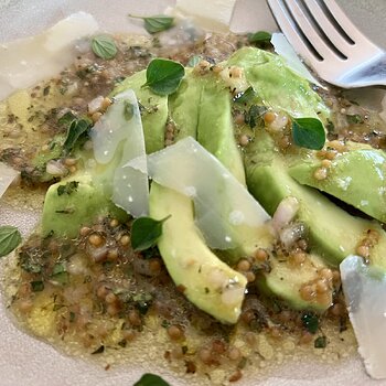 Avocado Salad with Pickled Mustard Seeds and Oregano Vinaigrette