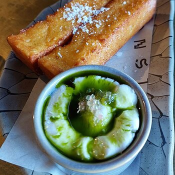 Chickpea Panisse, Dill, Creme Fraiche, Finger Lime