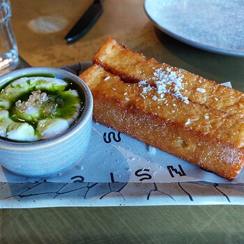 Chickpea Panisse, Dill, Creme Fraiche, Finger Lime