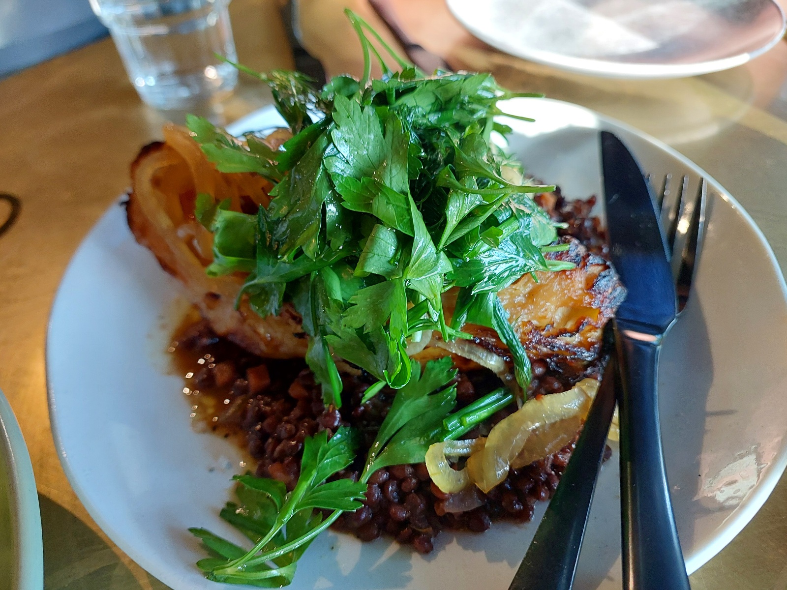 Braised cabbage, red wine lentils, pickled onion, fresh herbs