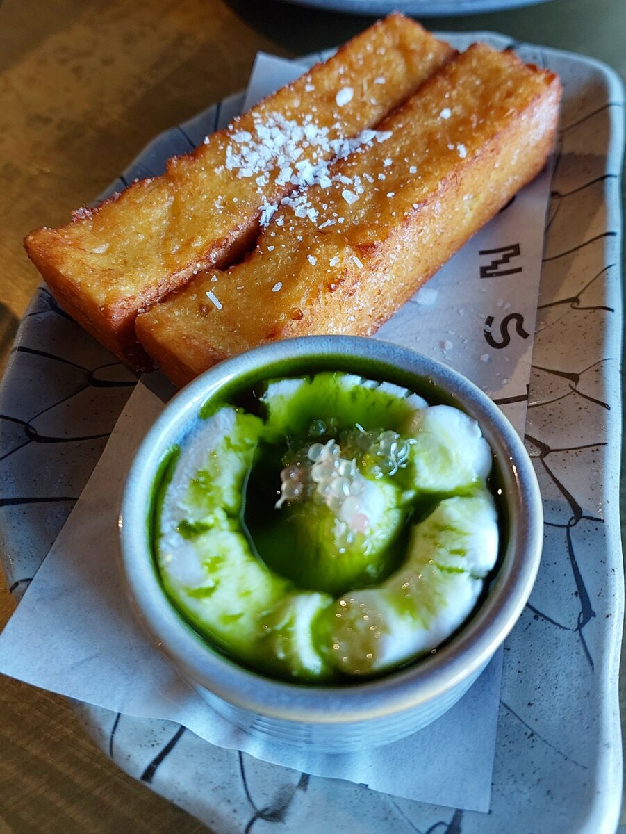 Chickpea Panisse, Dill, Creme Fraiche, Finger Lime