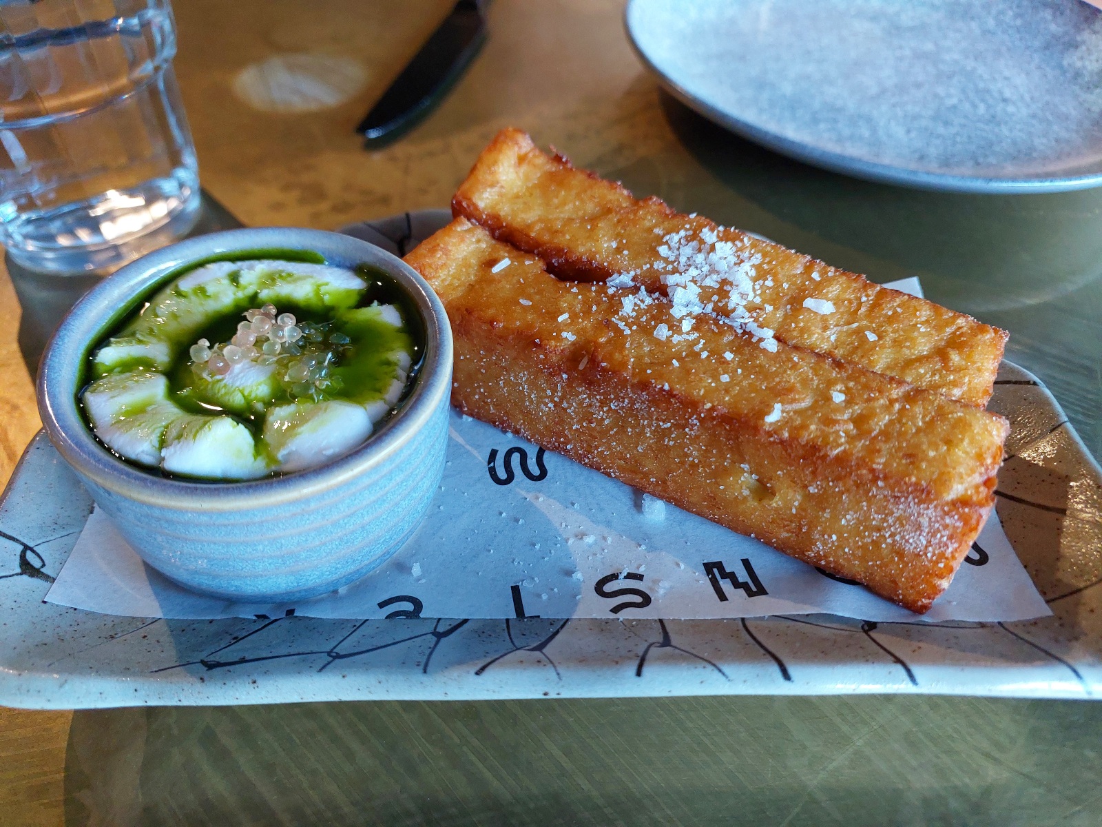 Chickpea Panisse, Dill, Creme Fraiche, Finger Lime