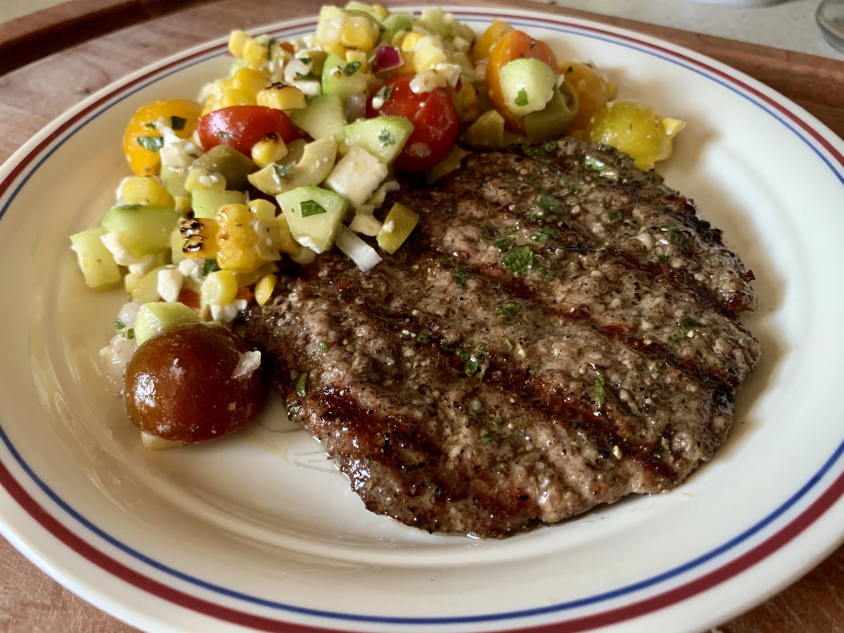 Grilled Cube Steak Greek Corn Salad CookingBites Cooking Forum